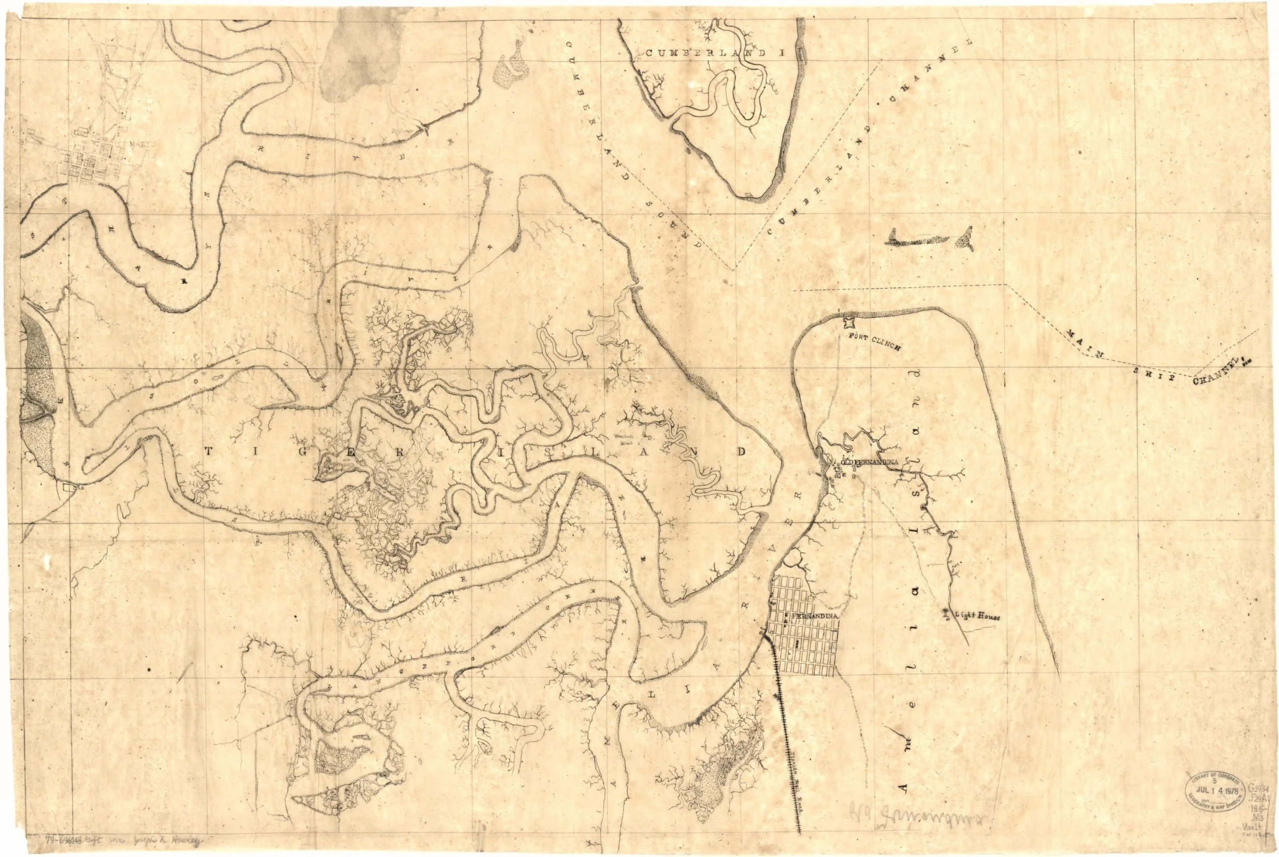 1860s Map of Fernandina region, Florida