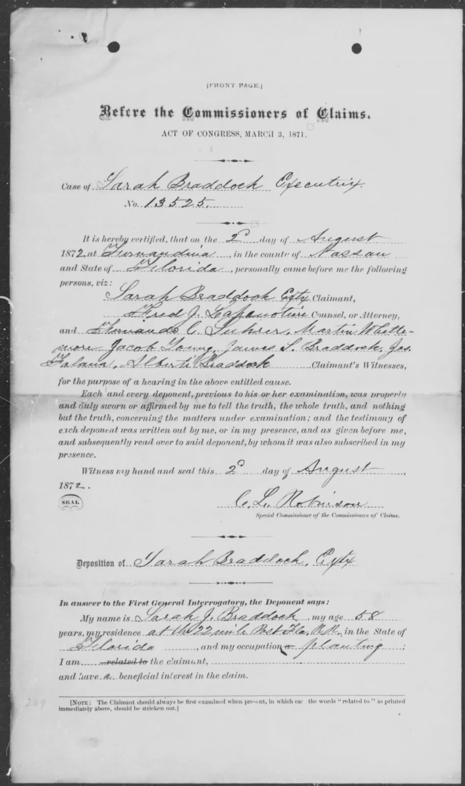 Sarah Braddock Claim File 13525 Page 1