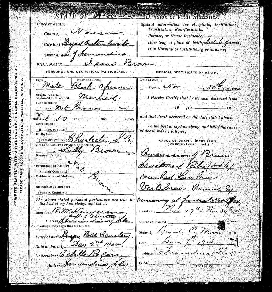 1904 Death Certificate Isaac Brown