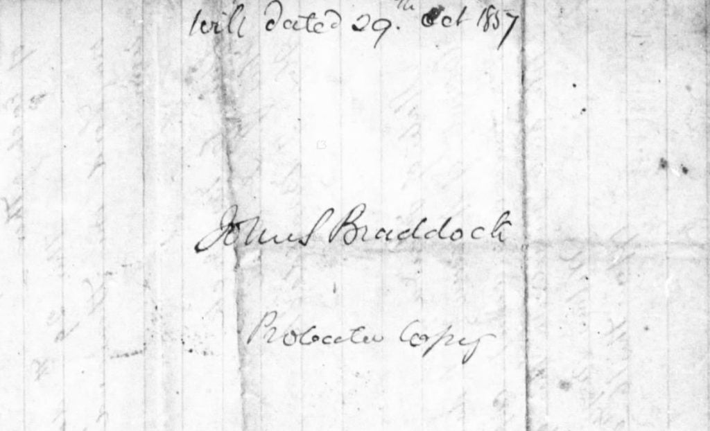 Will of John S Braddock 1857 Page 1 edited